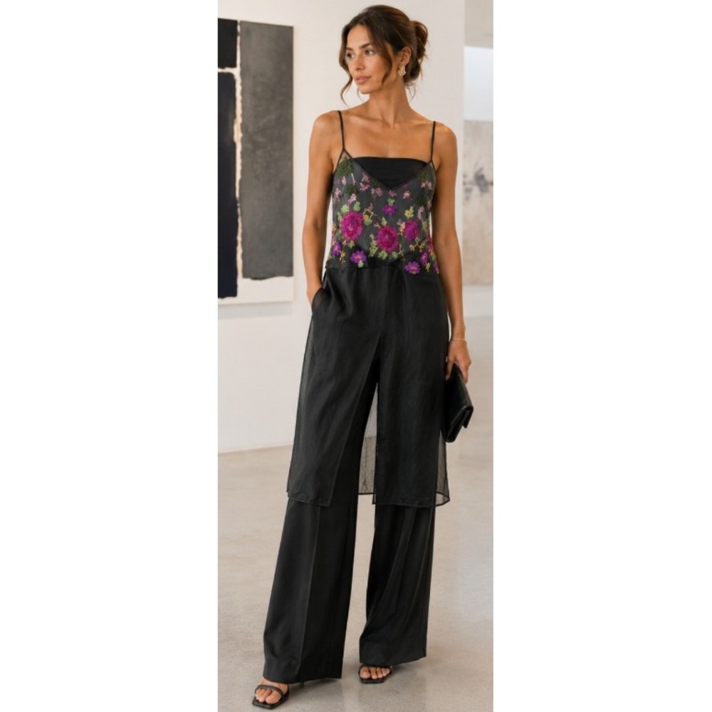 Hache Sheer Floral Embroidered Open Back Layered Tunic Dress IT 42 S/M